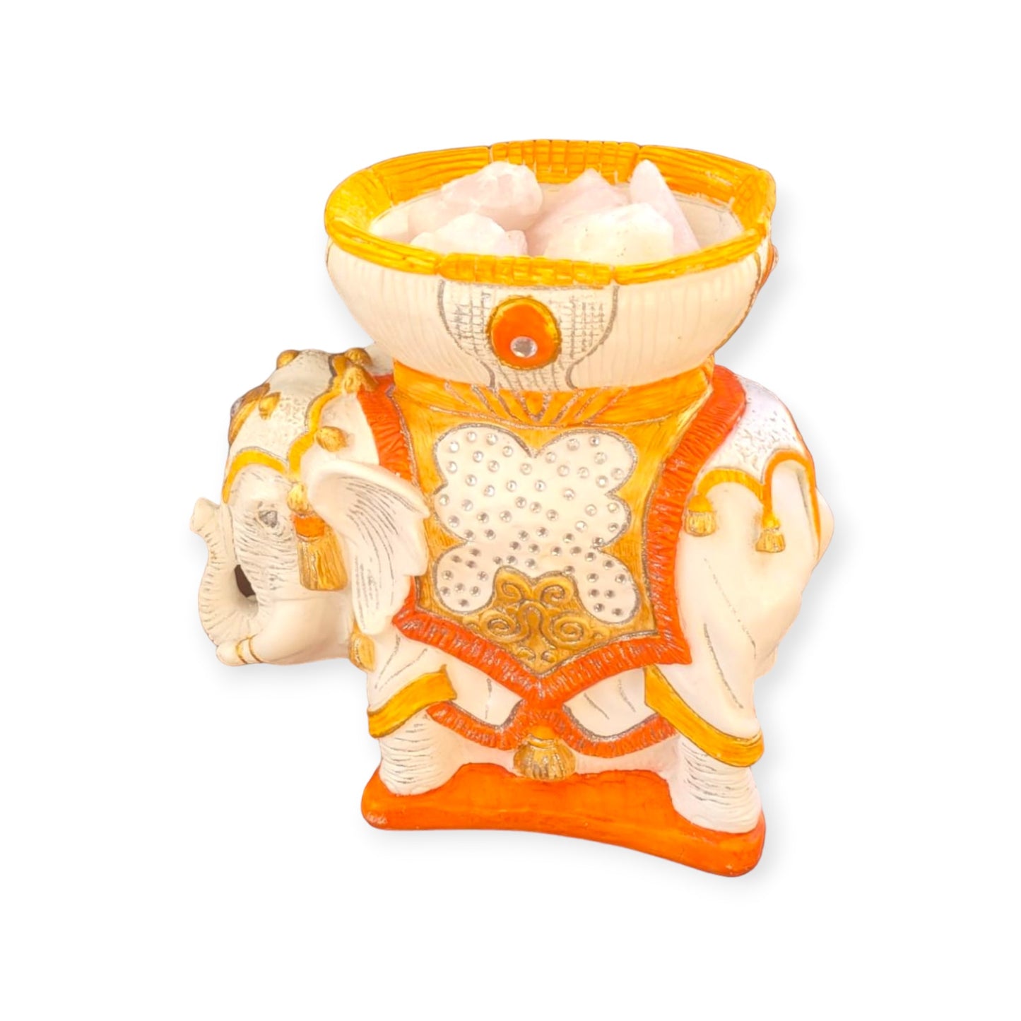 Elefante con piedras de cuarzo rosa